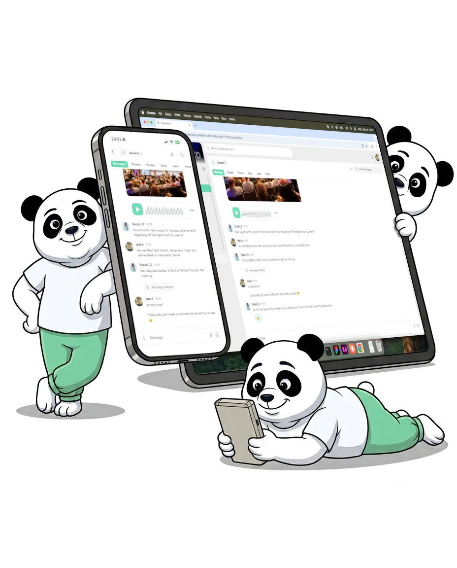 Groupanda group chat on desktop and mobile